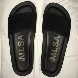 Melissa Beach Slide Black Velvet Sandals Size 9